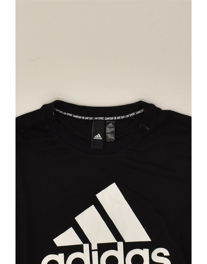 ADIDAS Womens Graphic T-Shirt Top UK 8/10 Small Black Polyester | Vintage Adidas | Thrift | Second-Hand Adidas | Used Clothing | Messina Hembry 