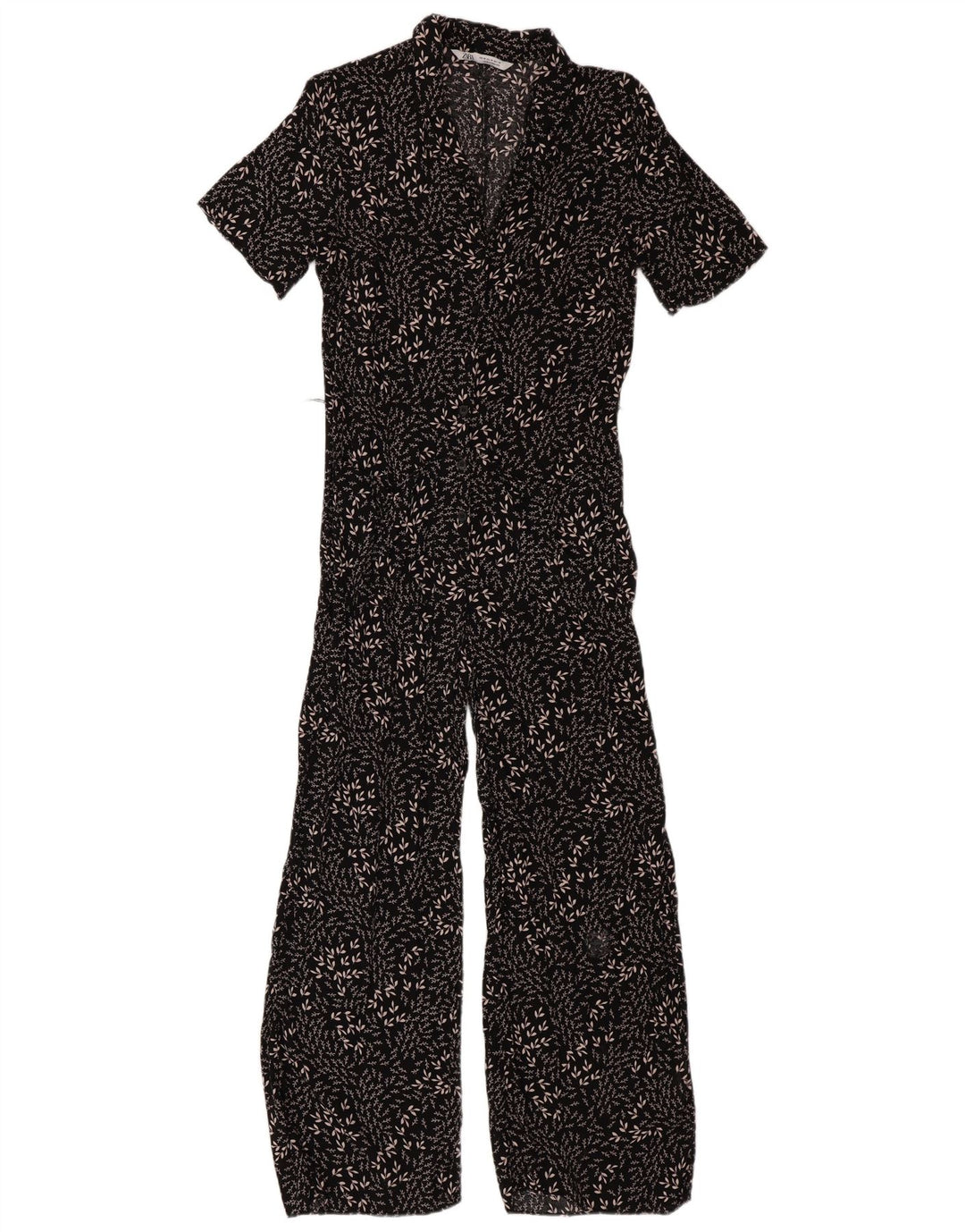 Zara Womens Short Sleeve Jumpsuit Medium Black Floral