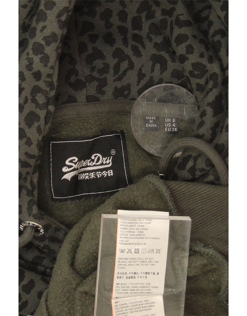 SUPERDRY Womens Graphic Hoodie Jumper UK 8 Small Khaki Animal Print Cotton Vintage Superdry and Second-Hand Superdry from Messina Hembry 