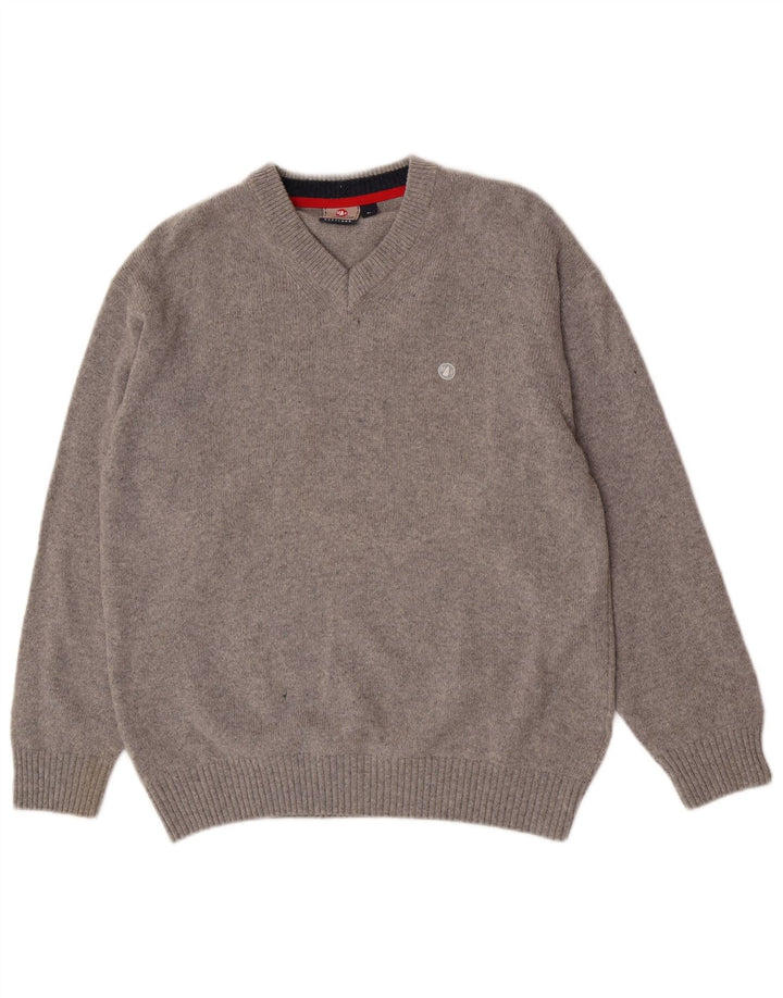 Murphy & Nye Mens V-Neck Jumper Sweater Large Grey Wool