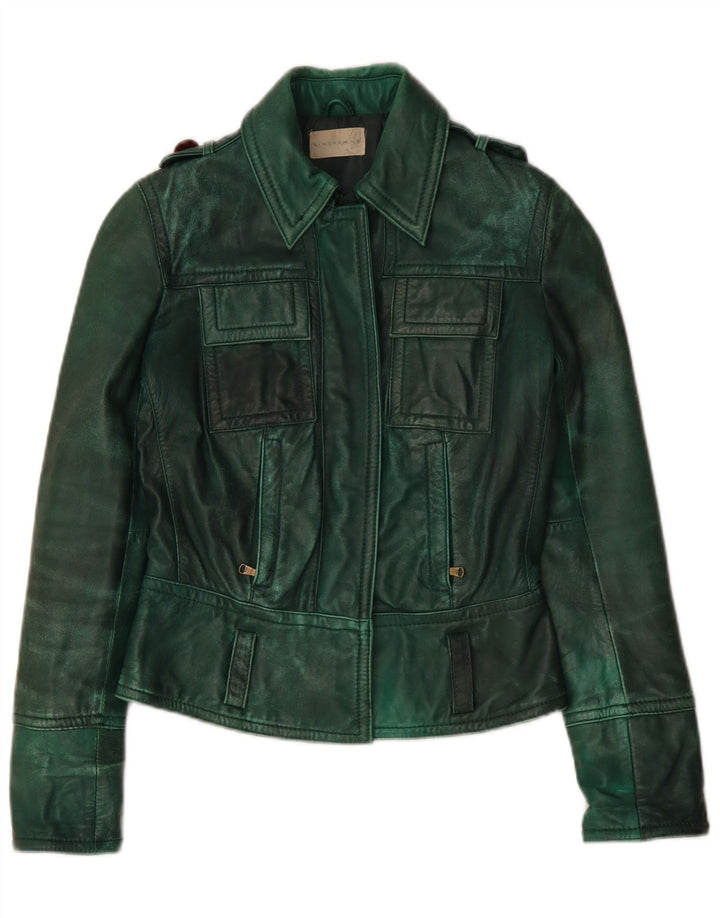 Linea Emme Womens Military Leather Jacket UK 8 Small Green