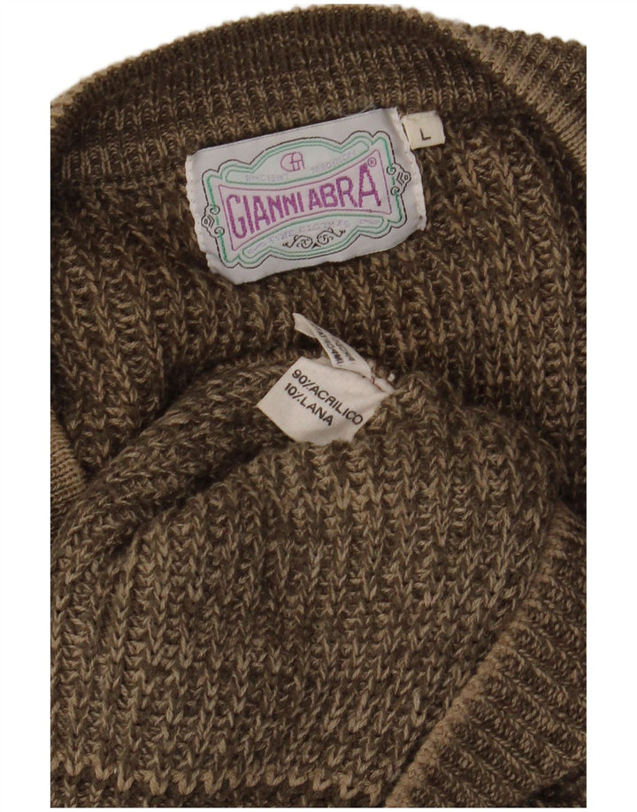 Gianni Abra  Mens V-Neck Jumper Sweater Large Brown Acrylic