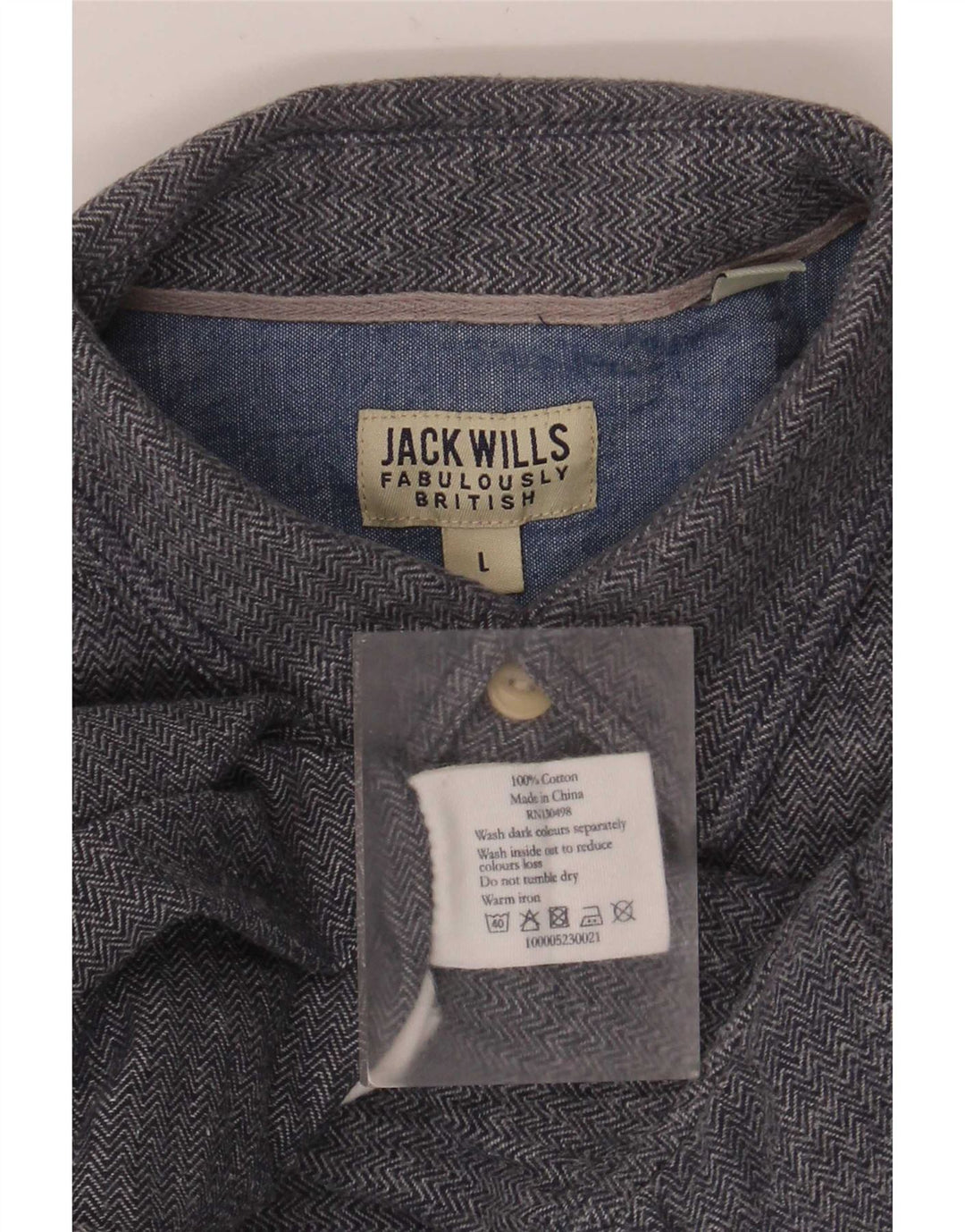 Jack Wills Mens Shirt Large Blue Herringbone Cotton