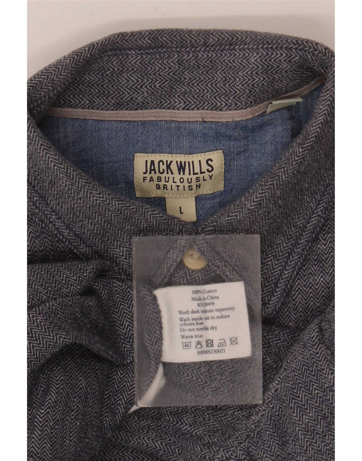 Jack Wills Mens Shirt Large Blue Herringbone Cotton