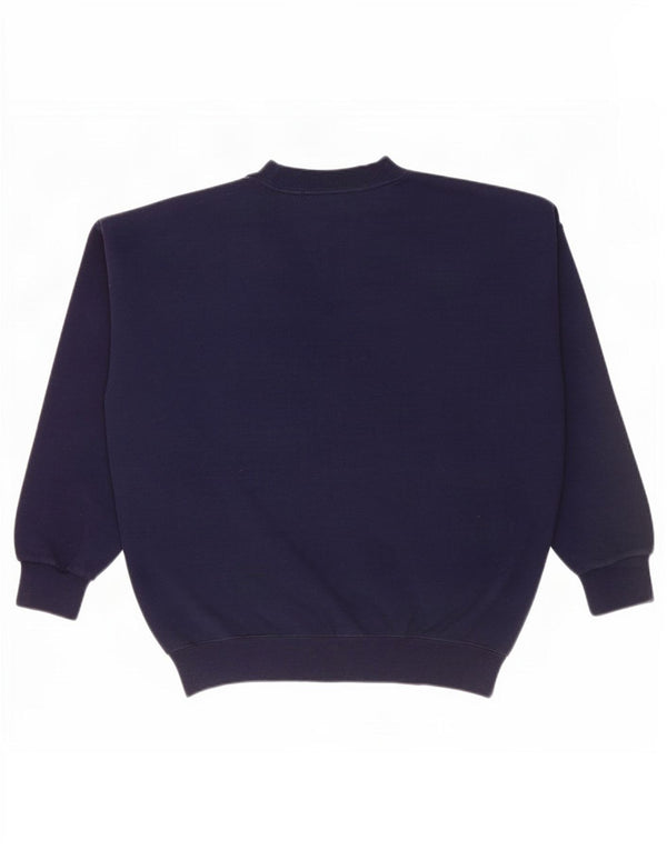 Vintage Womens Sweatshirt Jumper UK 14 Medium Navy Blue Floral Acrylic