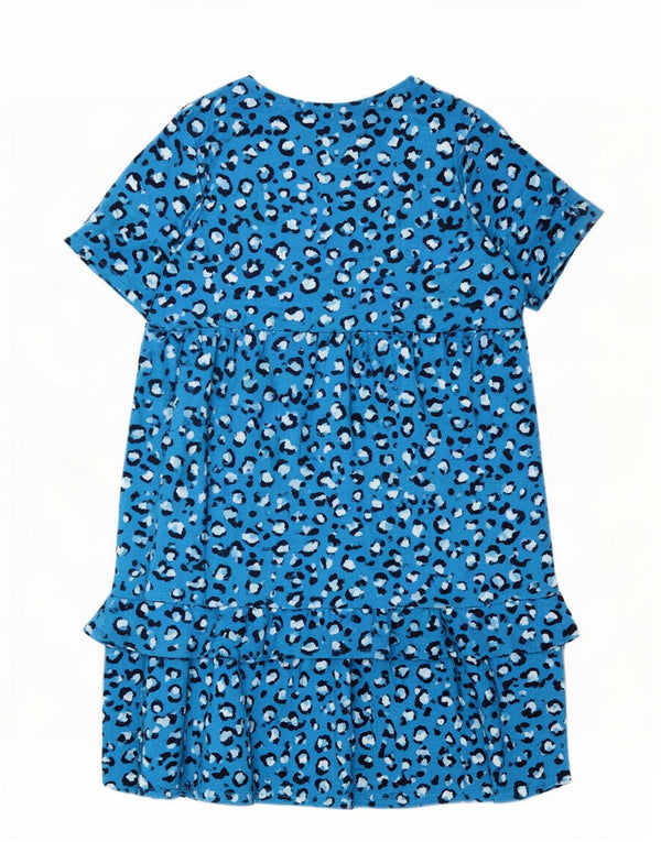 Marks & Spencer Womens Tiered Dress UK 24 4XL Blue Animal Print Viscose