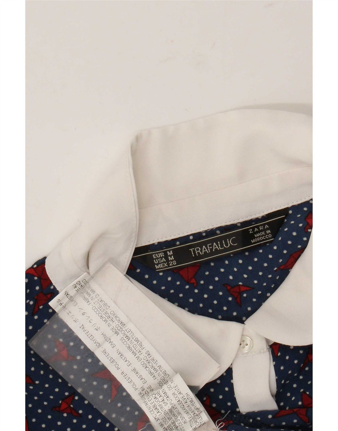 Zara Womens Trafaluc Blouse Top UK 14 Medium Blue Spotted Polyester