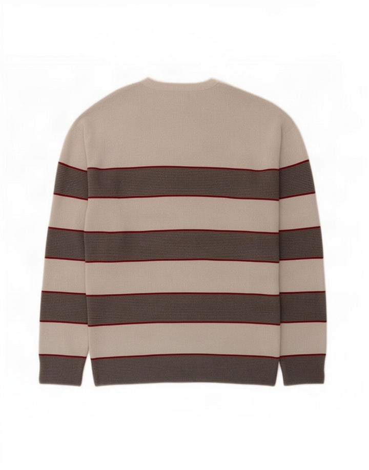 Zara Mens Crew Neck Jumper Sweater Small Grey Striped Cotton