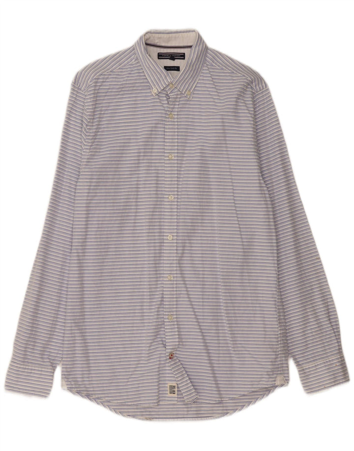 TOMMY HILFIGER Mens New York Fit Shirt Medium Blue Striped Cotton
