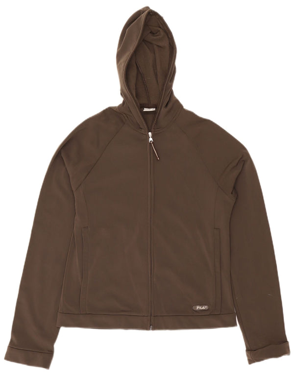 Fila Womens Zip Hoodie Sweater UK 12 Medium Brown