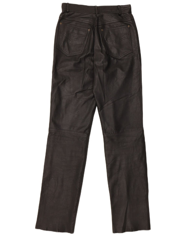 Vintage Womens Straight Leather Trousers W27 L32 Black Leather