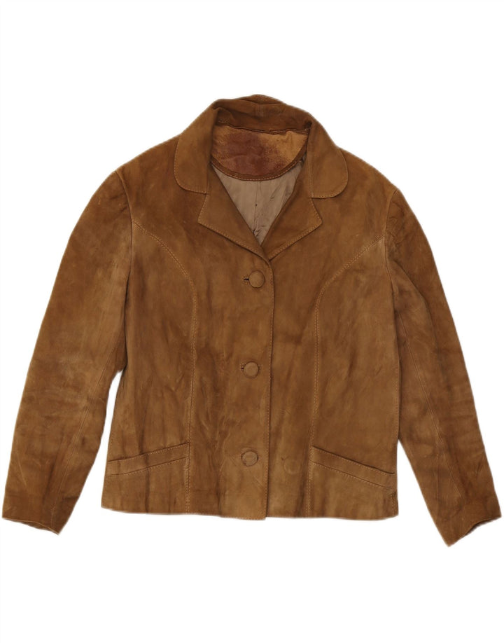 Vintage Womens 3 Button Suede Blazer Jacket UK 14 Medium Brown