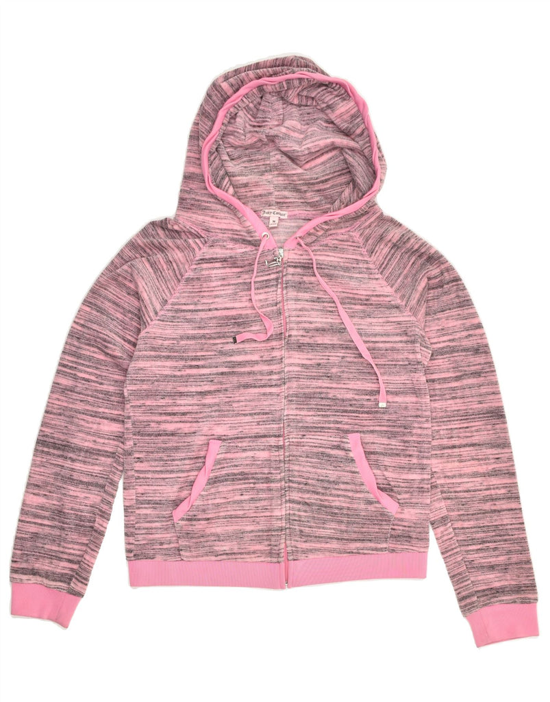 JUICY COUTURE Womens Zip Hoodie Sweater UK 14 Medium Pink Pinstripe Cotton | Vintage Juicy Couture | Thrift | Second-Hand Juicy Couture | Used Clothing | Messina Hembry 