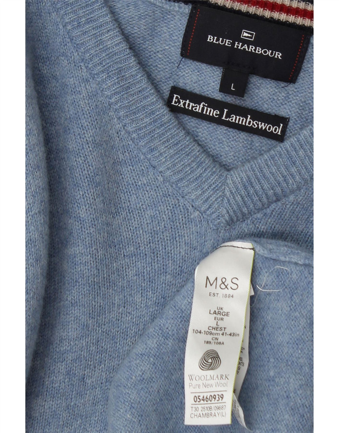 Marks & Spencer Mens Blue Harbour V-Neck Jumper Sweater Large Blue Flecked
