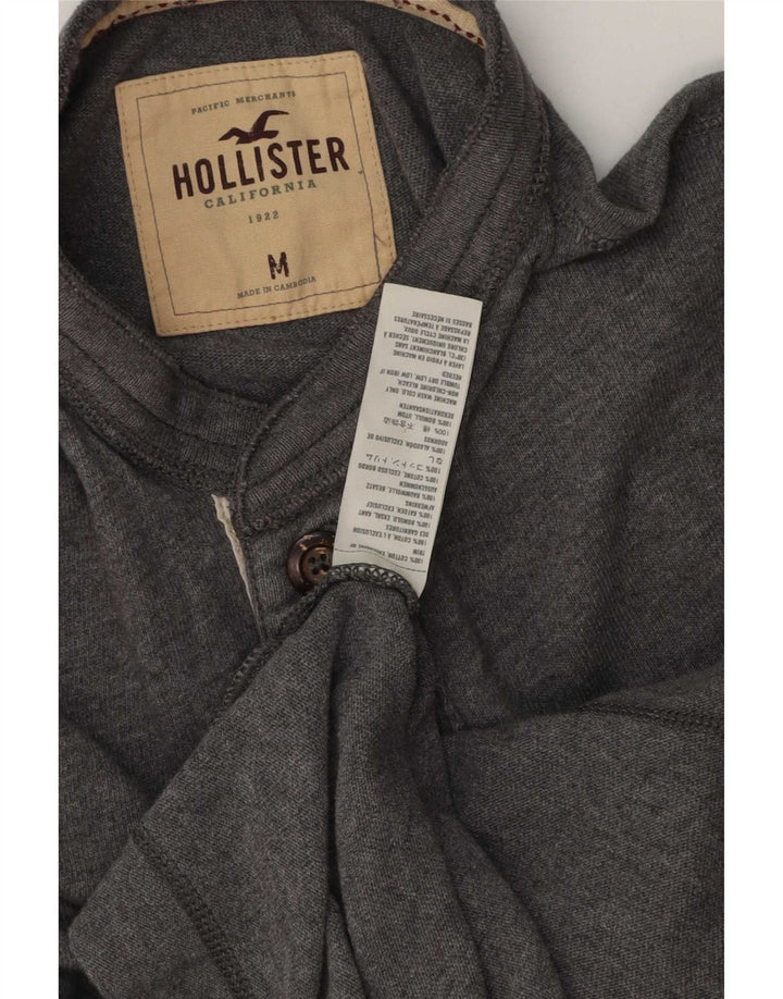 Hollister Mens Graphic Long Sleeve Polo Shirt Medium Grey Cotton