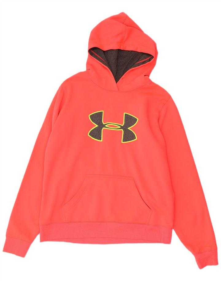 UNDER ARMOUR Womens Graphic Hoodie Jumper UK 16 Large Orange Polyester