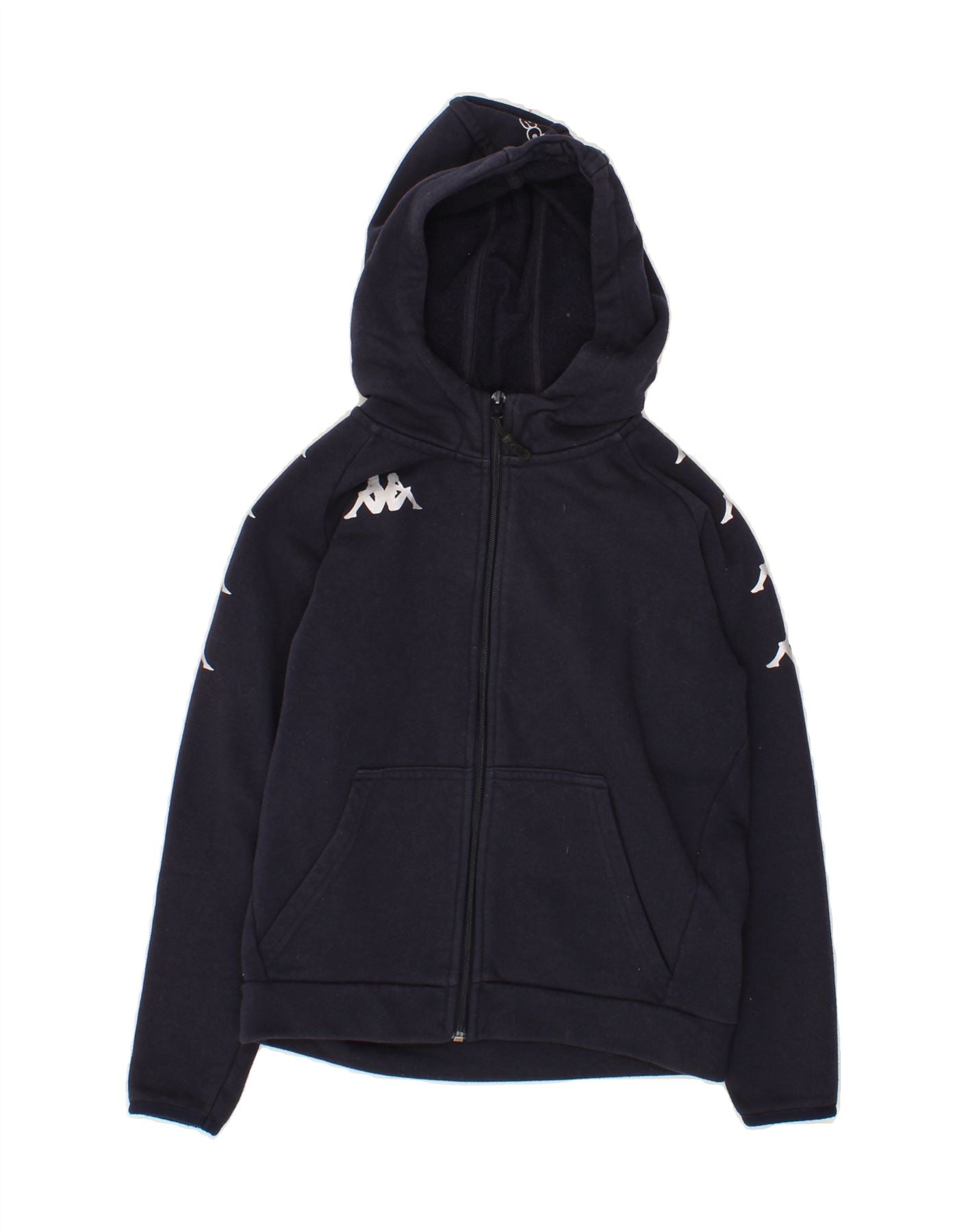 KAPPA Boys Graphic Zip Hoodie Sweater 9-10 Years Navy Blue Cotton