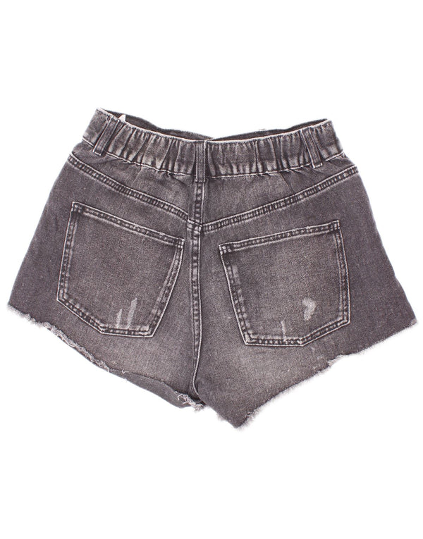 Zara Girls Distressed Denim Shorts 13-14 Years W26 Grey Cotton