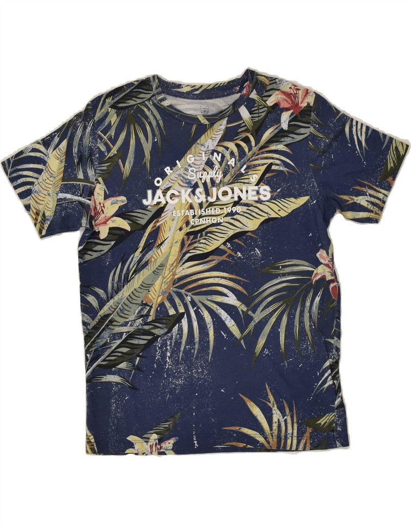 JACK & JONES Boys Graphic T-Shirt Top 11-12 Years Navy Blue Floral Cotton | Vintage Jack & Jones | Thrift | Second-Hand Jack & Jones | Used Clothing | Messina Hembry 