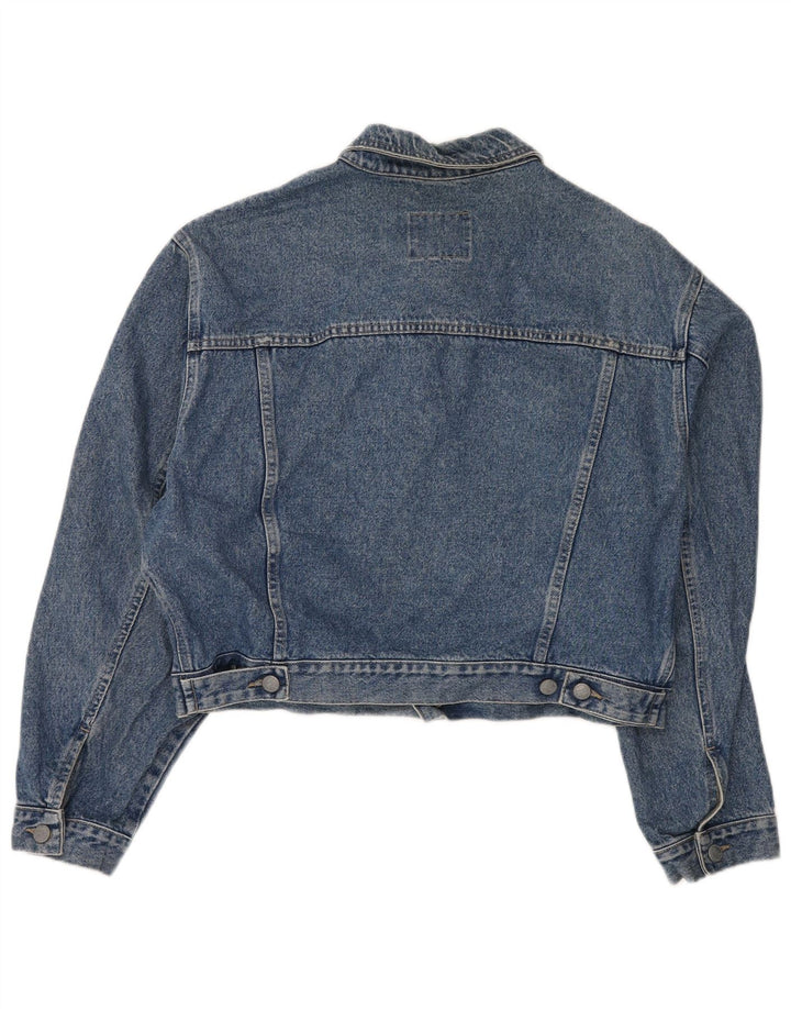 SISLEY Womens Crop Oversized Denim Jacket UK 10 Small Blue Cotton