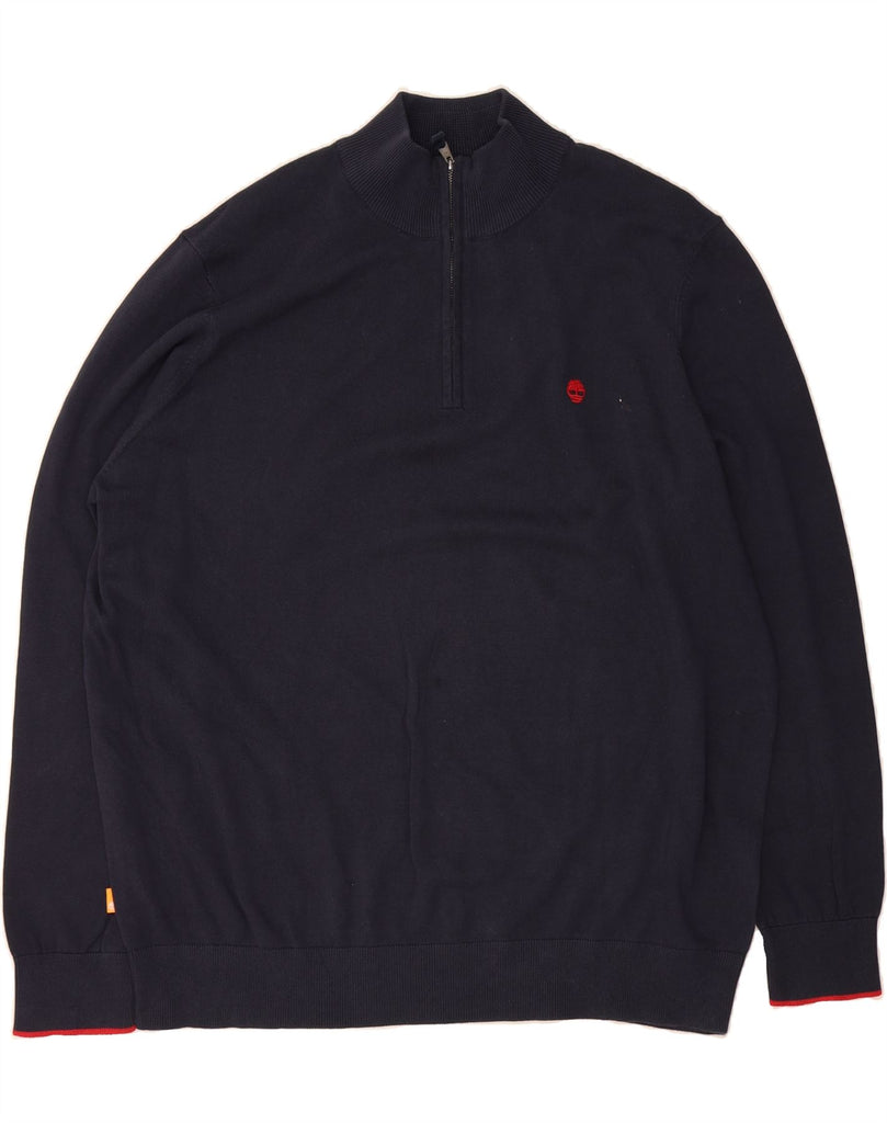 TIMBERLAND Mens Zip Neck Jumper Sweater 3XL Navy Blue Cotton Vintage Timberland and Second-Hand Timberland from Messina Hembry 
