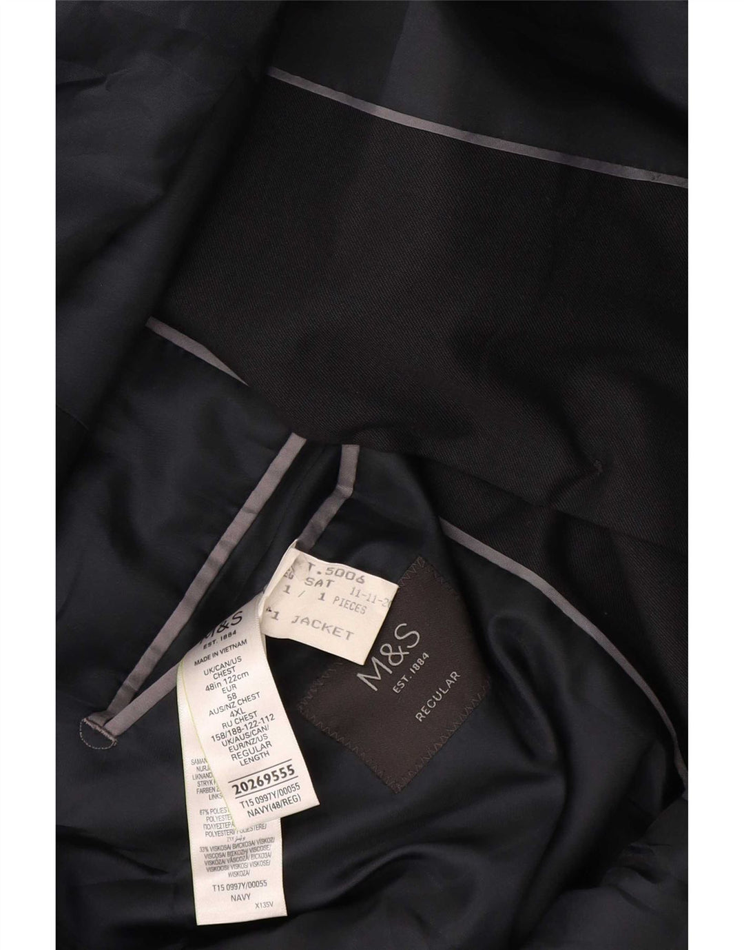 Marks & Spencer Mens 2 Button Blazer Jacket UK 48 4XL Navy Blue Polyester