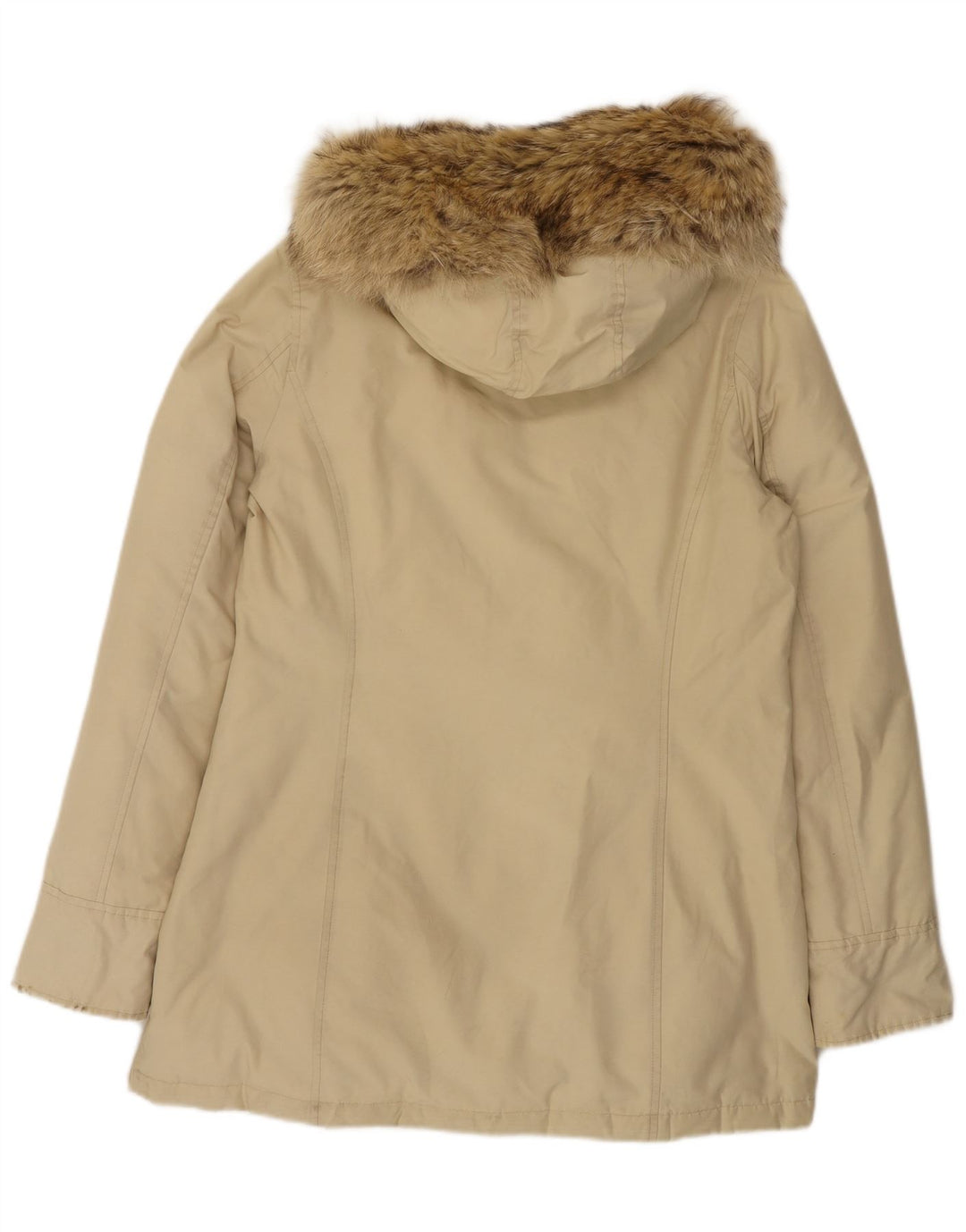 Woolrich Womens Hooded Padded Coat UK 14 Medium Beige Cotton