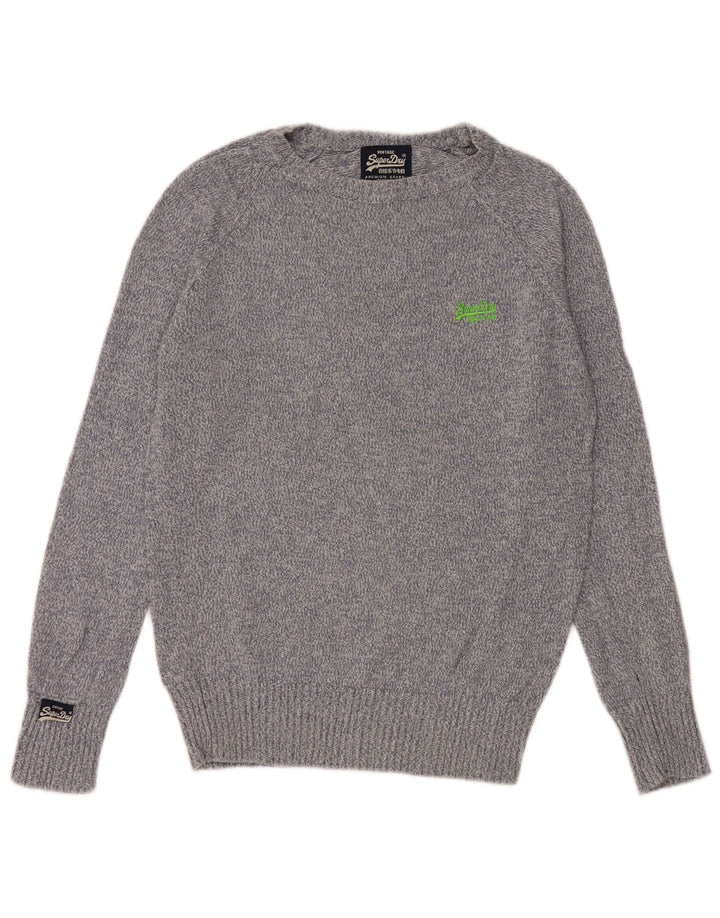Superdry Mens Crew Neck Jumper Sweater Small Blue Flecked Cotton