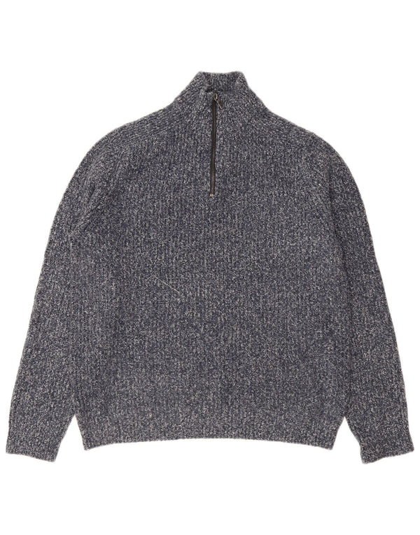 Marks & Spencer Mens Zip Neck Jumper Sweater Medium Blue Flecked Acrylic