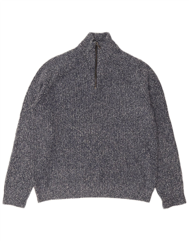 Marks & Spencer Mens Zip Neck Jumper Sweater Medium Blue Flecked Acrylic