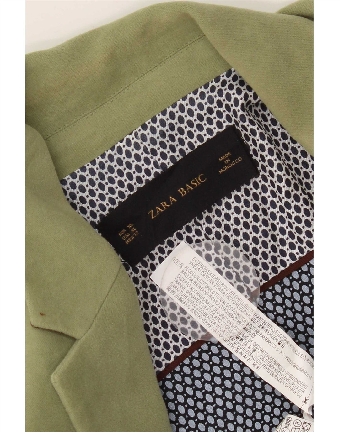 Zara Womens 1 Button Blazer Jacket UK 18 XL Green Cotton