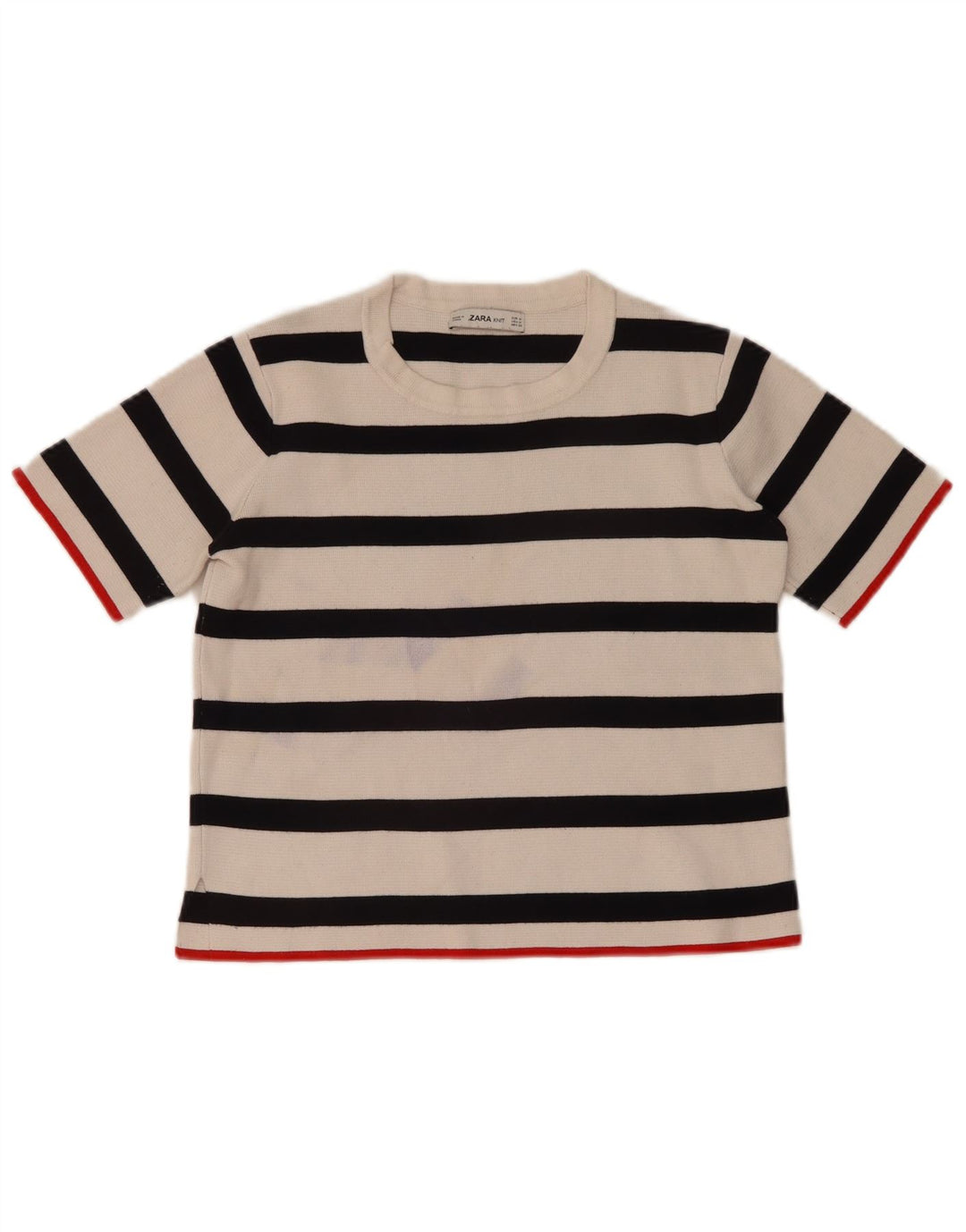 Zara Womens Crop Crew Neck Jumper Sweater UK 12 Medium White Striped