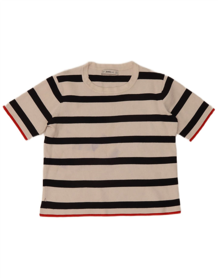 Zara Womens Crop Crew Neck Jumper Sweater UK 12 Medium White Striped