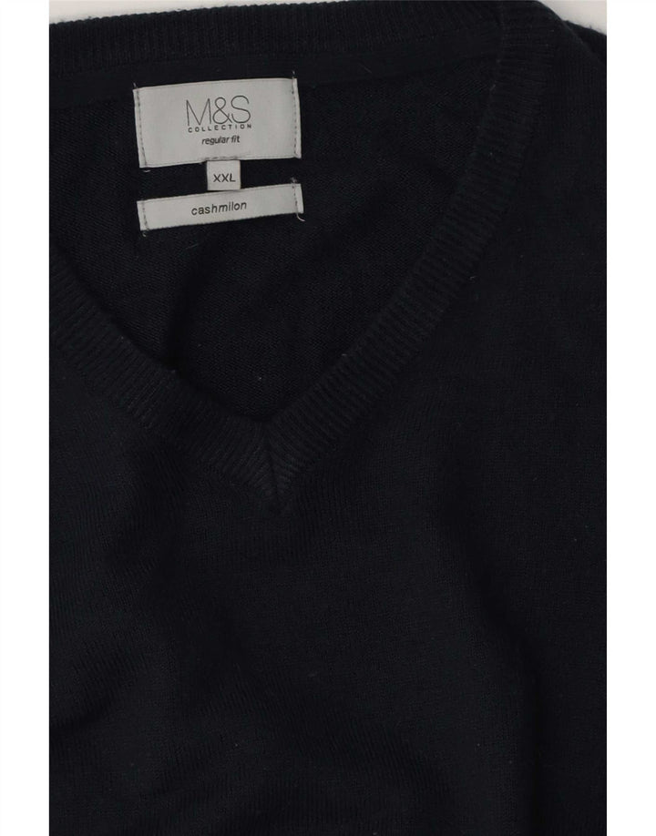 Marks & Spencer Mens Regular Fit V-Neck Jumper Sweater 2XL Navy Blue