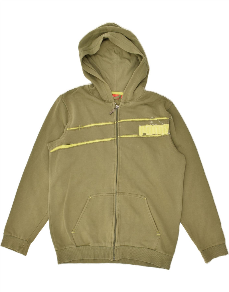 PUMA Boys Graphic Zip Hoodie Sweater 13-14 Years Khaki Cotton | Vintage Puma | Thrift | Second-Hand Puma | Used Clothing | Messina Hembry 