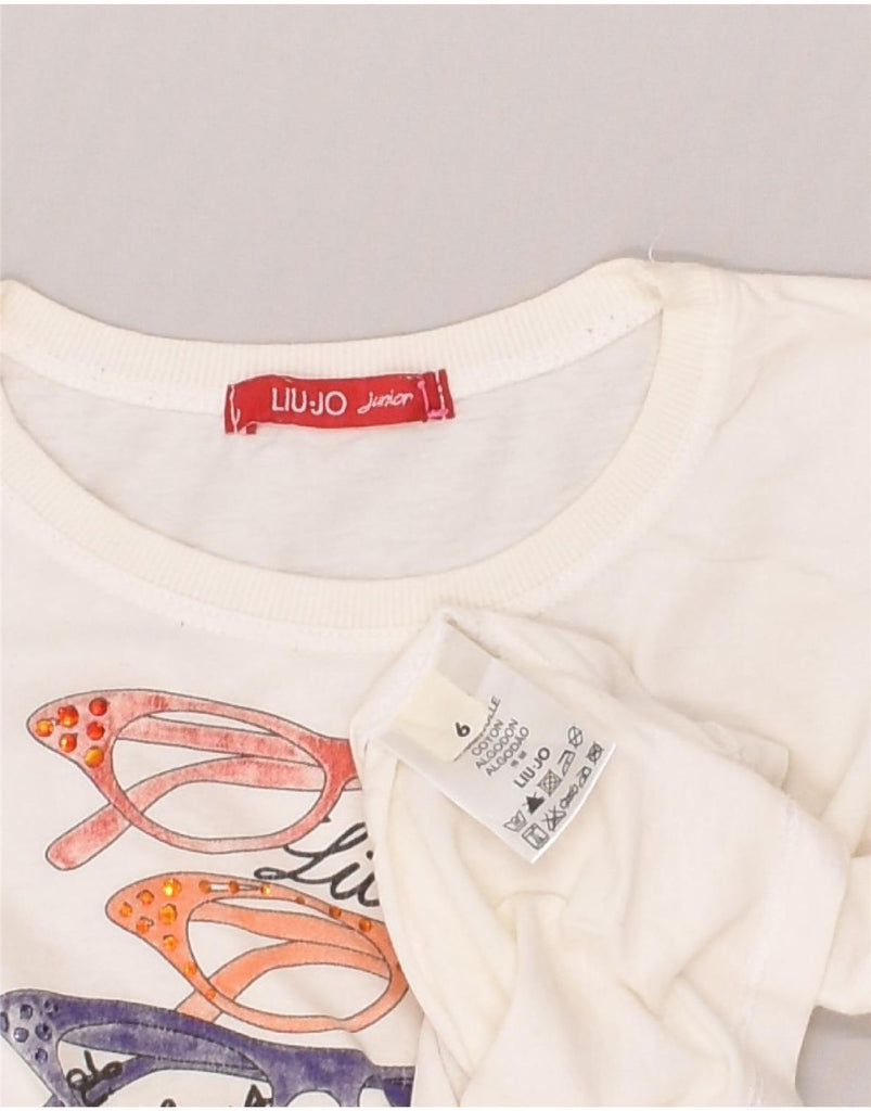 LIU JO JUNIOR Girls Graphic T-Shirt Top 5-6 Years White Cotton | Vintage Liu Jo junior | Thrift | Second-Hand Liu Jo junior | Used Clothing | Messina Hembry 