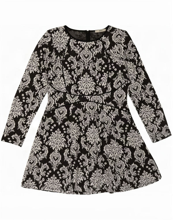 Oasis Womens Long Sleeve A-Line Dress UK 14 Large Black Floral Cotton