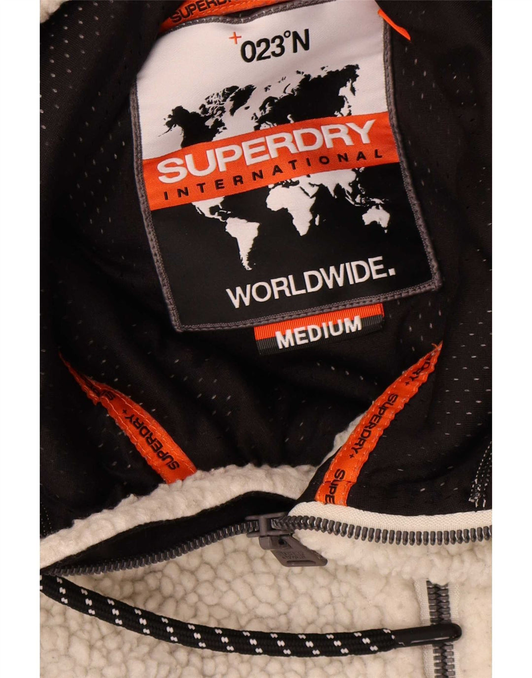 Superdry Mens Hooded Fleece Jacket UK 38 Medium Off White Polyester