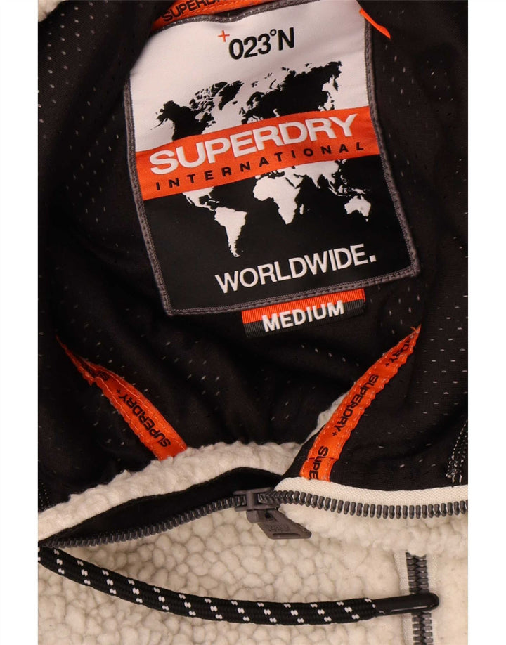 Superdry Mens Hooded Fleece Jacket UK 38 Medium Off White Polyester