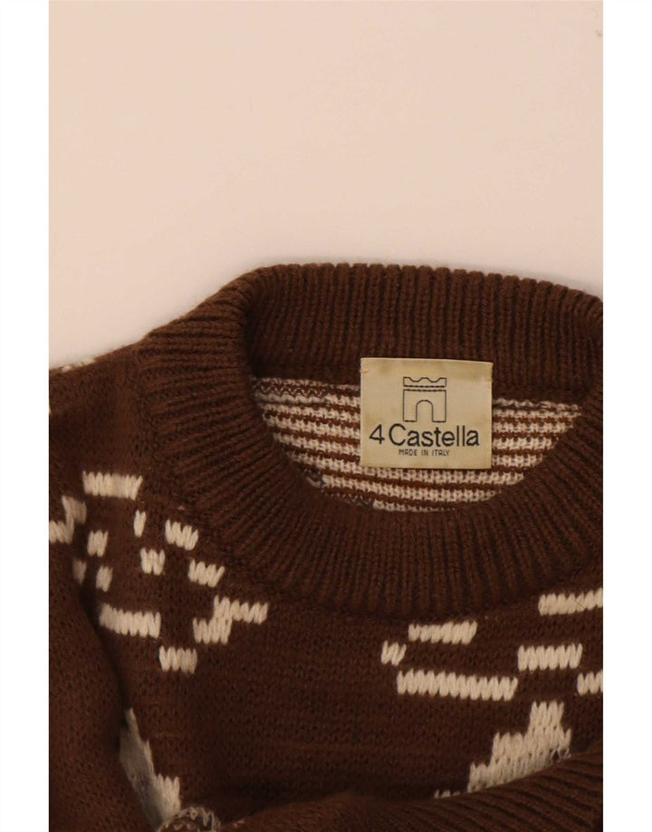 4 Castella Mens Graphic Crew Neck Jumper Sweater IT 52 Large Brown Wool