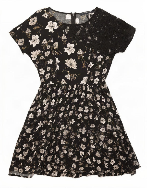 French Connection Womens A-Line Dress UK 10 Small Black Floral Viscose