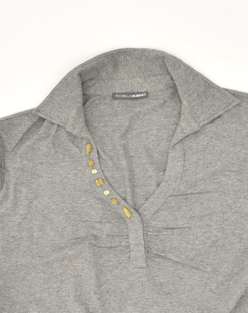 FIORELLA RUBINO Womens Long Sleeve Polo Shirt UK 16 Large Grey Cotton | Vintage Fiorella Rubino | Thrift | Second-Hand Fiorella Rubino | Used Clothing | Messina Hembry 