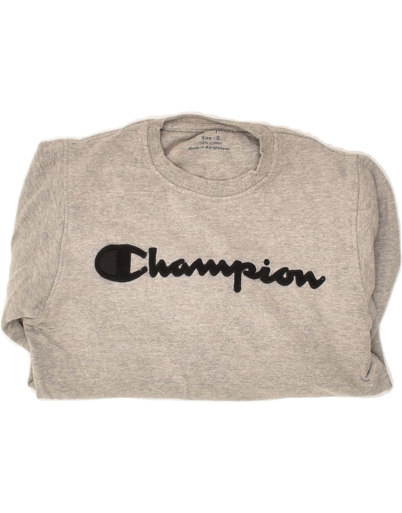 CHAMPION Mens Graphic Sweatshirt Jumper Small Grey Cotton | Vintage Champion | Thrift | Second-Hand Champion | Used Clothing | Messina Hembry 