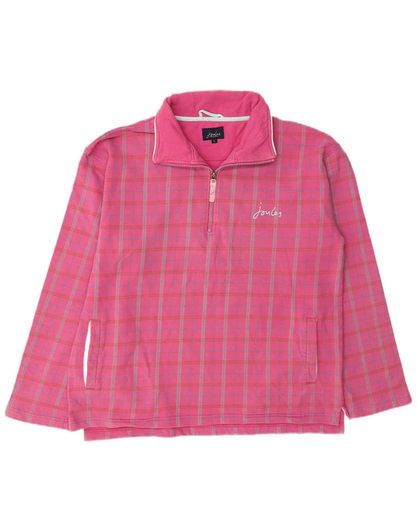 Joules Womens Zip Neck Sweatshirt Jumper UK 16 Large Pink Check Cotton