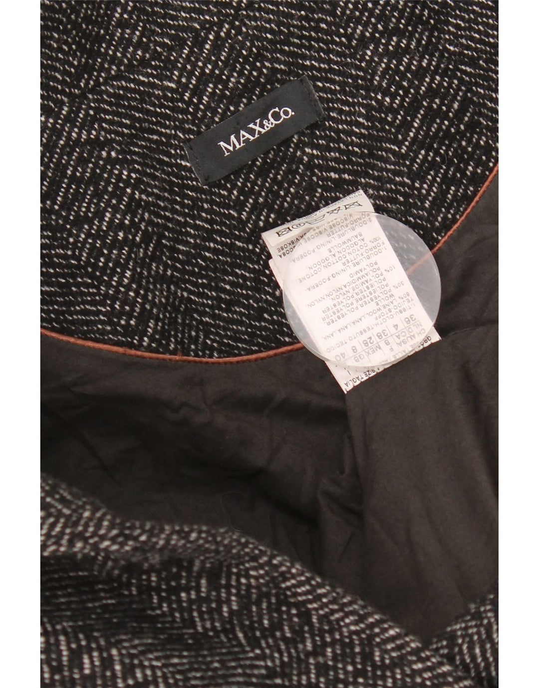 Max & Co. Womens Pea Coat UK 8 Small Black Herringbone Wool