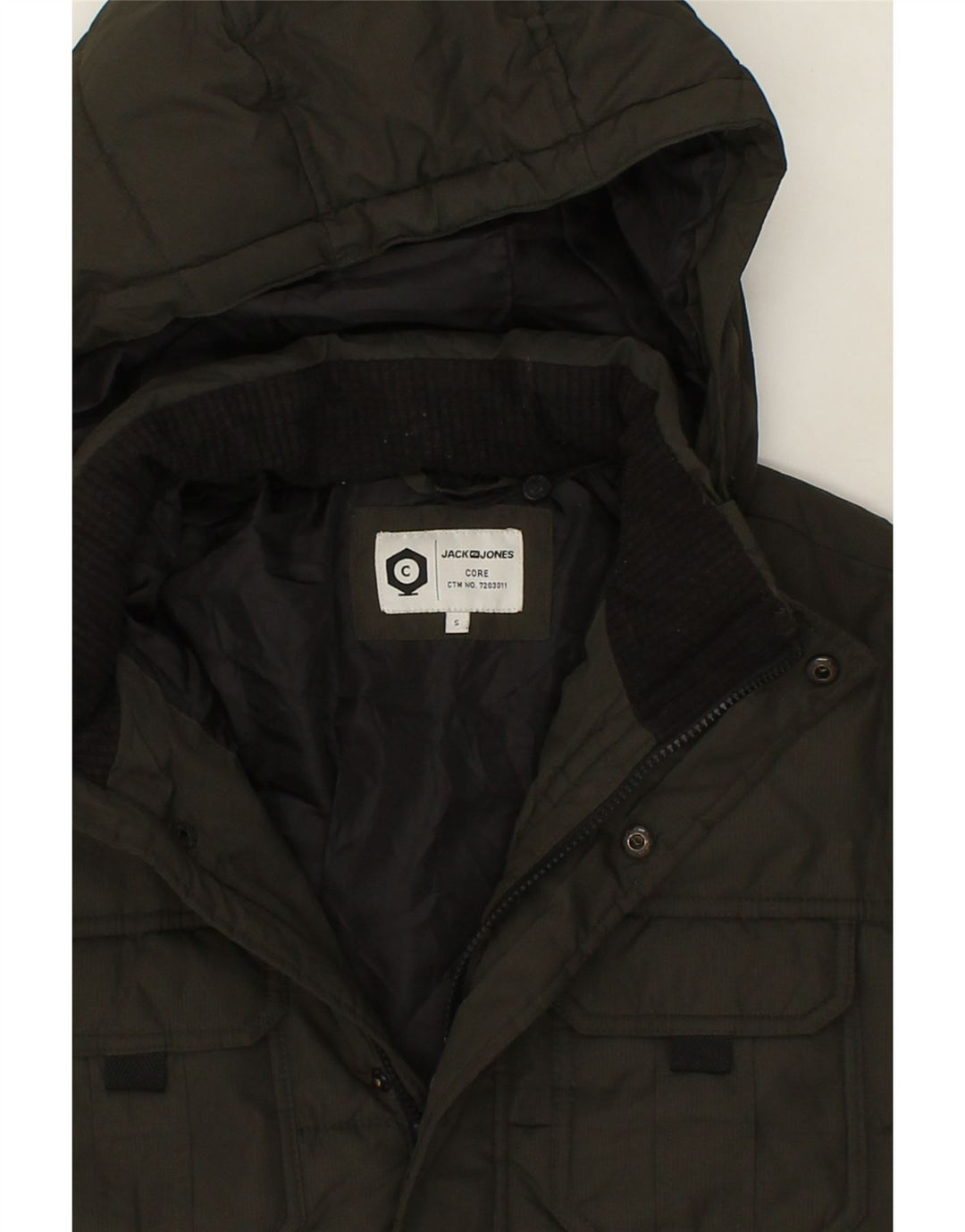 JACK & JONES Mens Hooded Padded Jacket UK 36 Small Khaki Vintage Jack & Jones and Second-Hand Jack & Jones from Messina Hembry 
