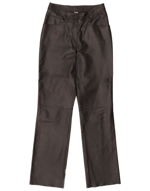 Vintage Womens Straight Leather Trousers UK 12 Medium W30 L32 Black