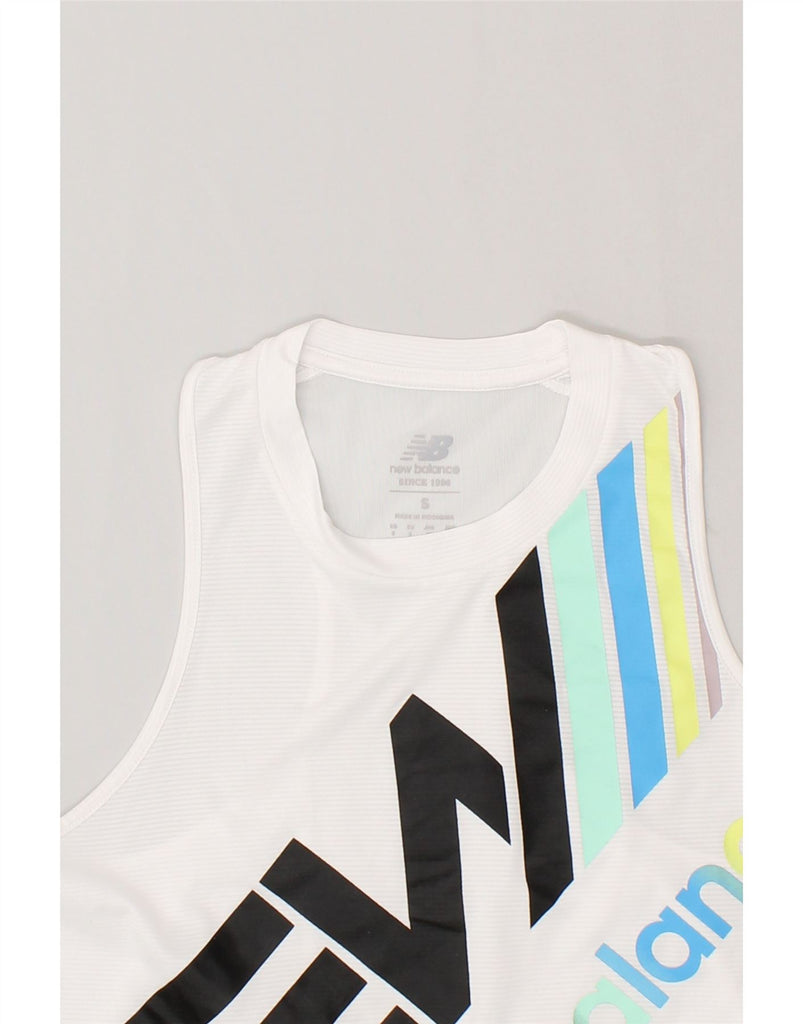 NEW BALANCE Womens Graphic Vest Top UK 10 Small White | Vintage New Balance | Thrift | Second-Hand New Balance | Used Clothing | Messina Hembry 