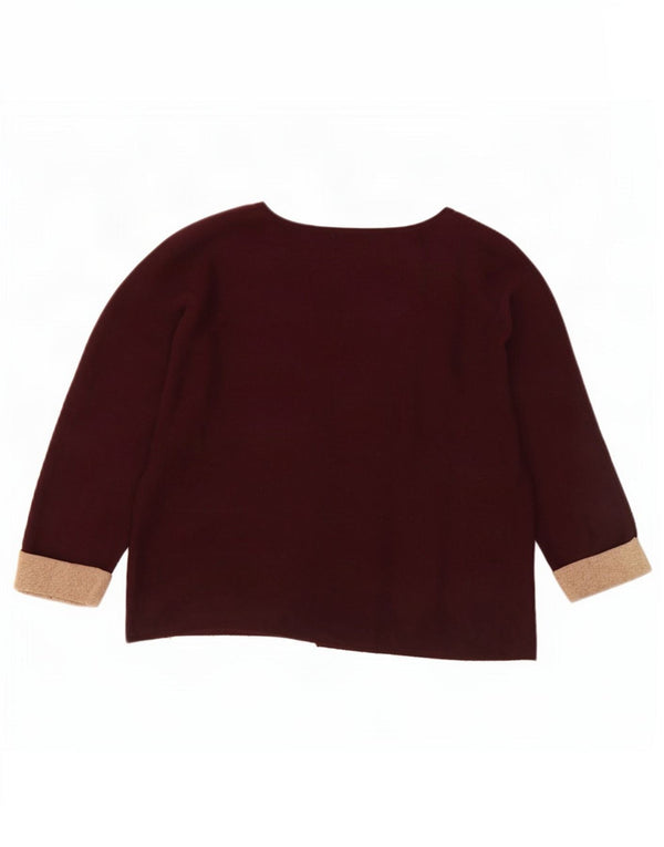 Massimo Dutti Womens 3/4 Sleeve Boat Neck Jumper Sweater UK 14 Medium Burgu