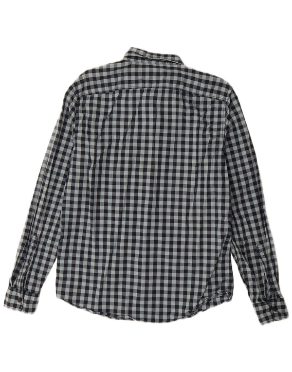 Timberland Mens Slim Fit Shirt Medium Navy Blue Gingham Cotton